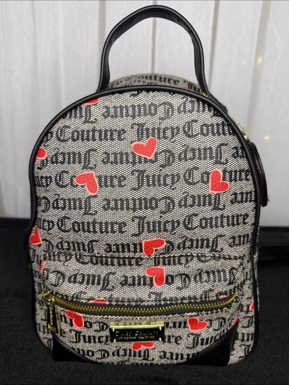 Juicy Couture Black Logo Backpack with Red Heart Details NWOT